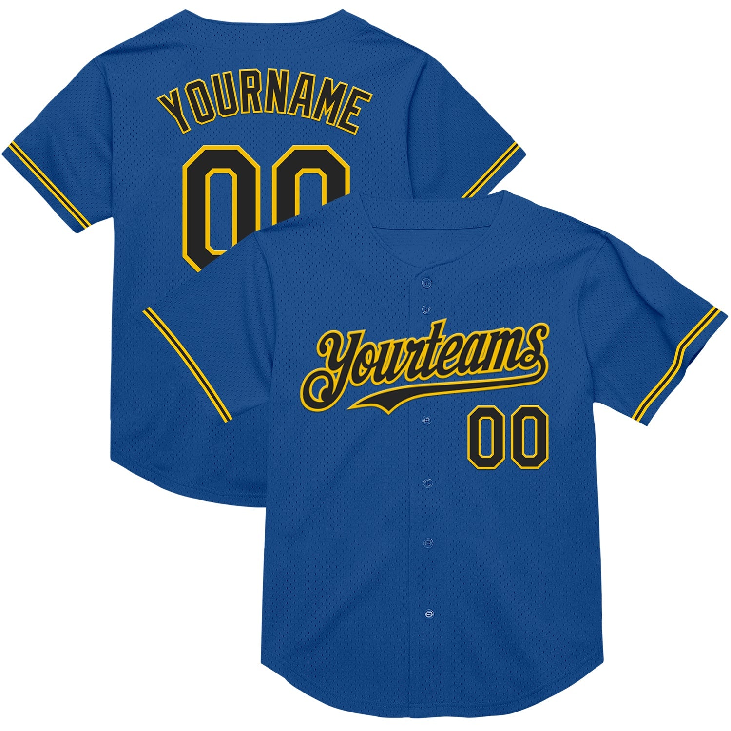 Custom Blue Black-Yellow Mesh Authentic Throwback Baseball Jersey - Sky-Custom