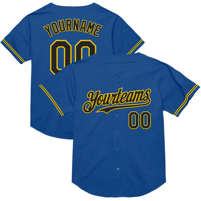 Custom Blue Black-Yellow Mesh Authentic Throwback Baseball Jersey - Sky-Custom