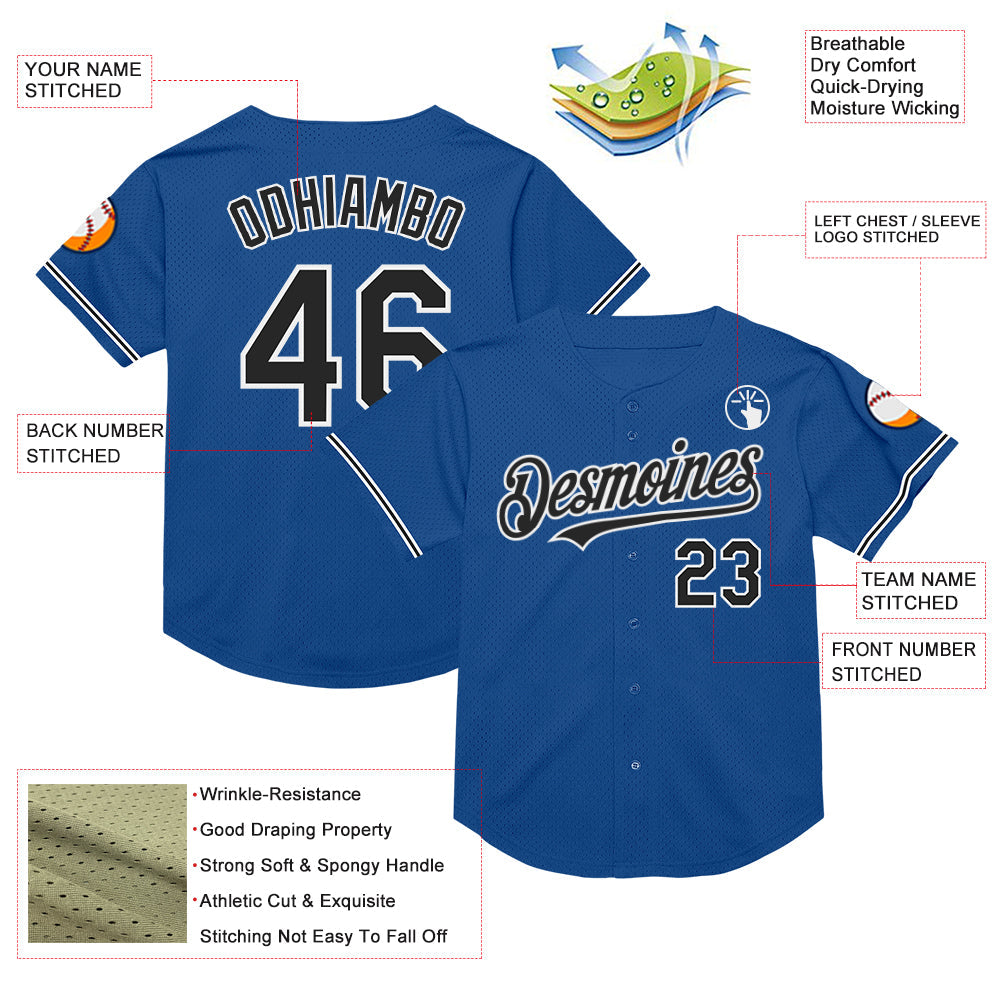 Custom Blue Black-White Mesh Authentic Throwback Baseball Jersey - Sky-Custom