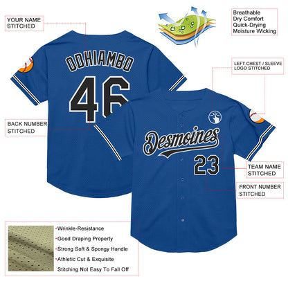 Custom Blue Black-White Mesh Authentic Throwback Baseball Jersey - Sky-Custom