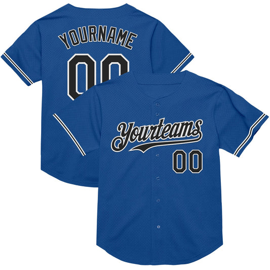Custom Blue Black-White Mesh Authentic Throwback Baseball Jersey - Sky-Custom