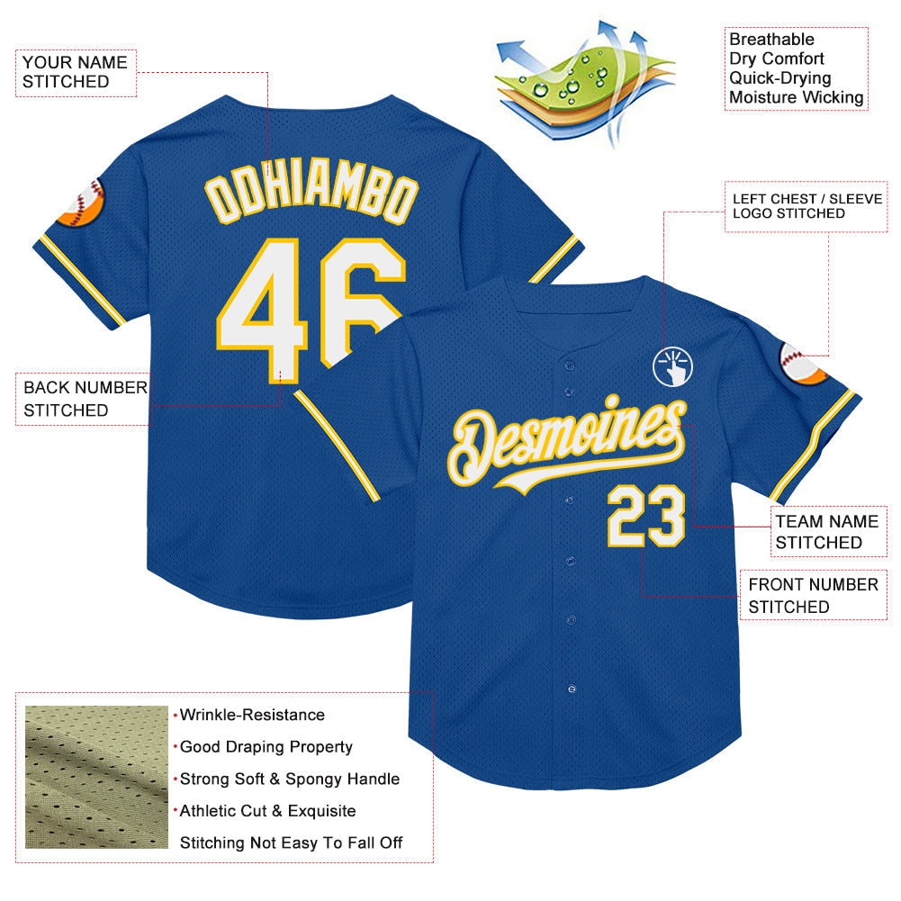 Custom Blue White-Yellow Mesh Authentic Throwback Baseball Jersey - Sky-Custom