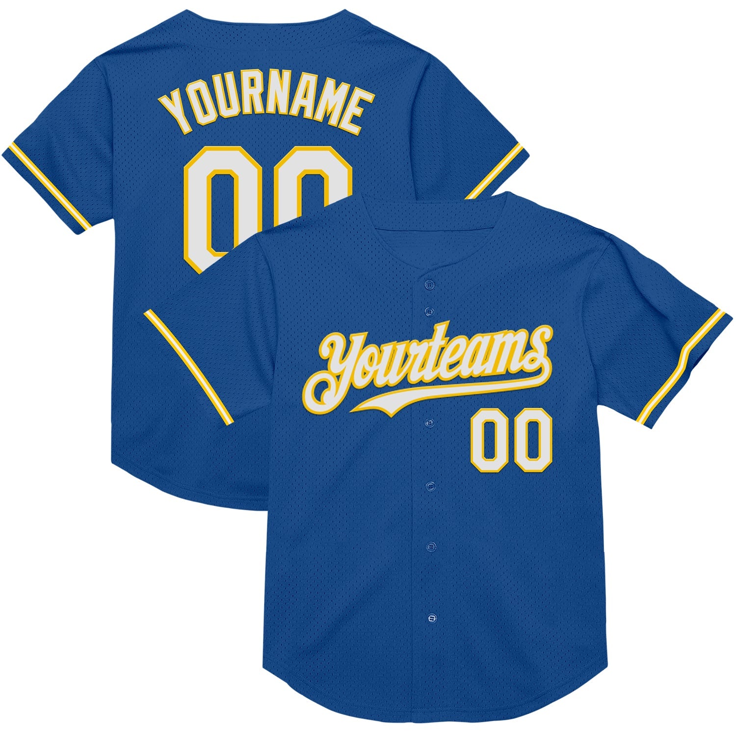 Custom Blue White-Yellow Mesh Authentic Throwback Baseball Jersey - Sky-Custom