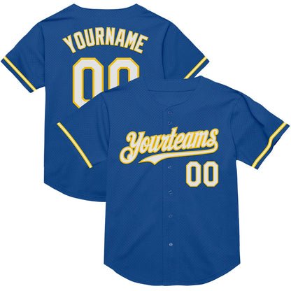 Custom Blue White-Yellow Mesh Authentic Throwback Baseball Jersey - Sky-Custom