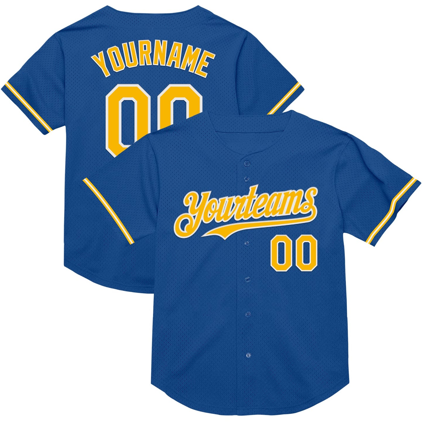 Custom Blue Gold-White Mesh Authentic Throwback Baseball Jersey - Sky-Custom