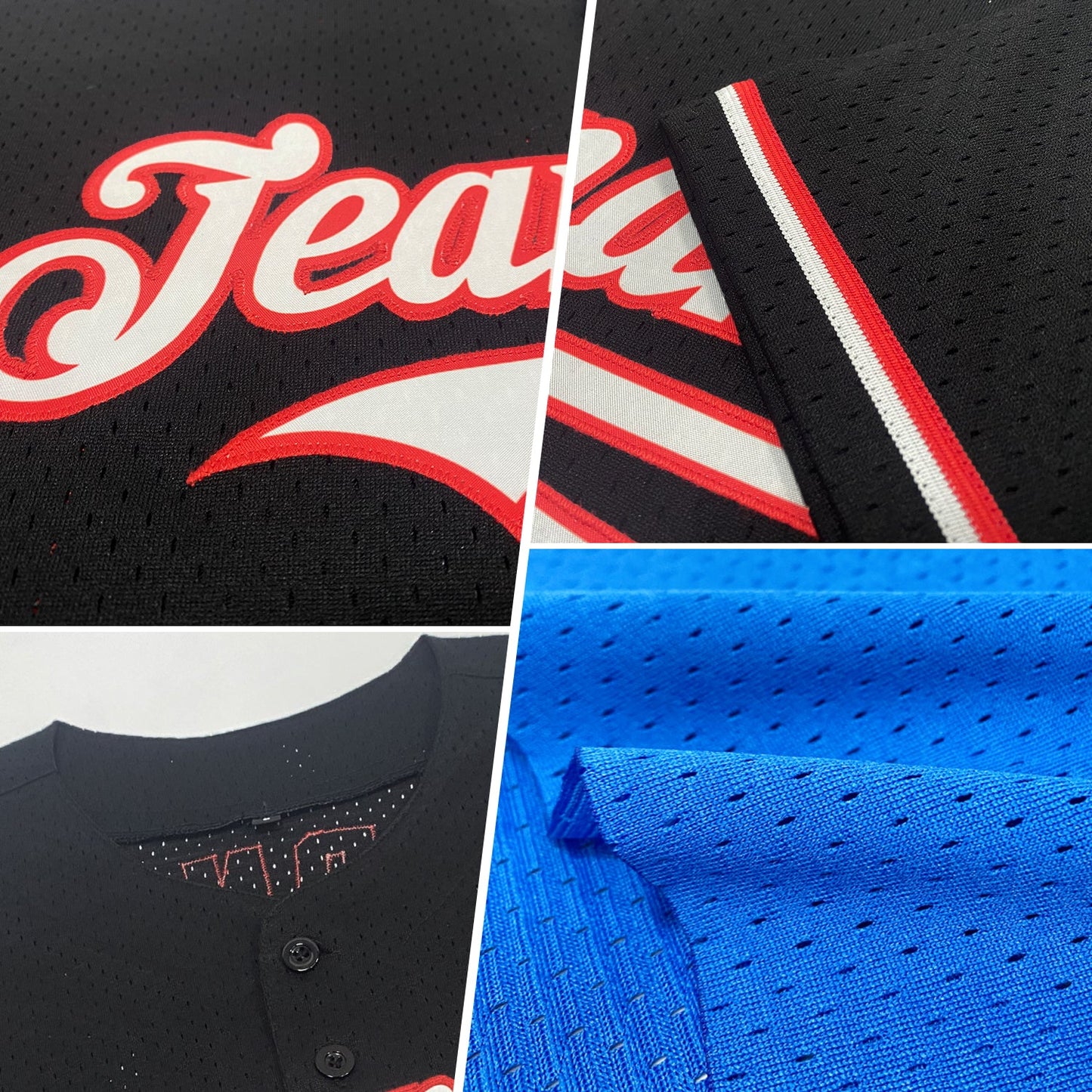 Custom Blue Red-Gold Mesh Authentic Throwback Baseball Jersey - Sky-Custom