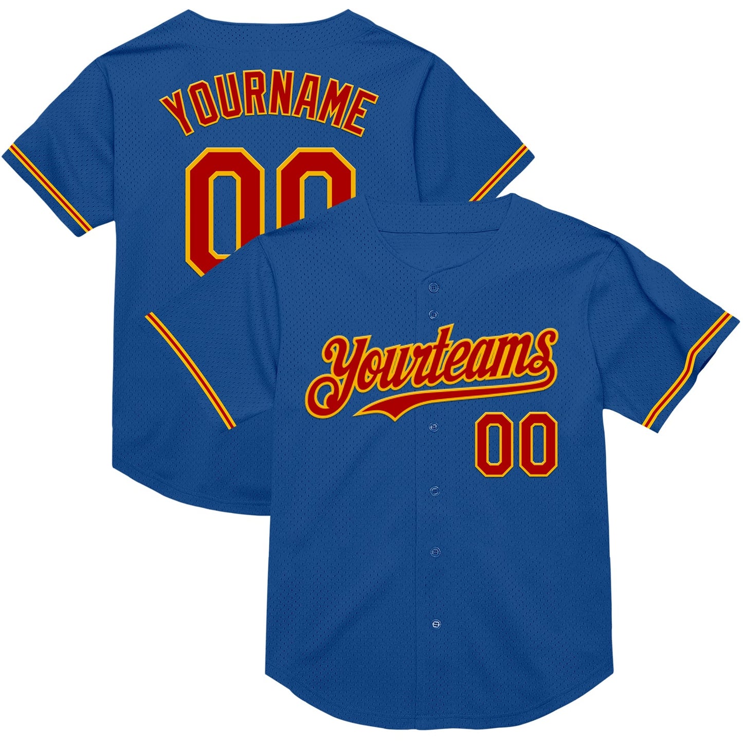 Custom Blue Red-Gold Mesh Authentic Throwback Baseball Jersey - Sky-Custom