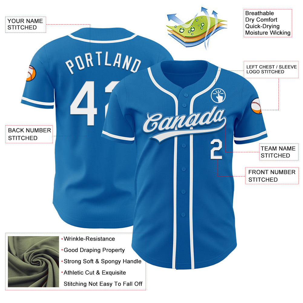 Custom Blue White Authentic Baseball Jersey - Sky-Custom