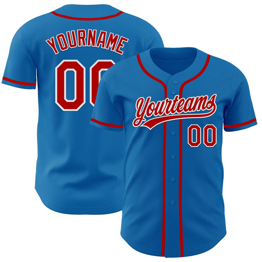 Custom Blue Red-White Authentic Baseball Jersey - Sky-Custom