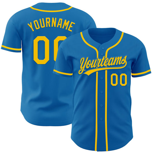 Custom Blue Yellow Authentic Baseball Jersey - Sky-Custom
