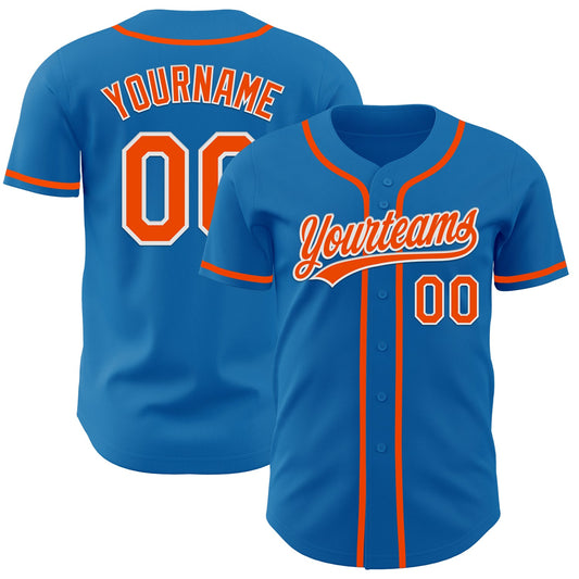 Custom Blue Orange-White Authentic Baseball Jersey - Sky-Custom