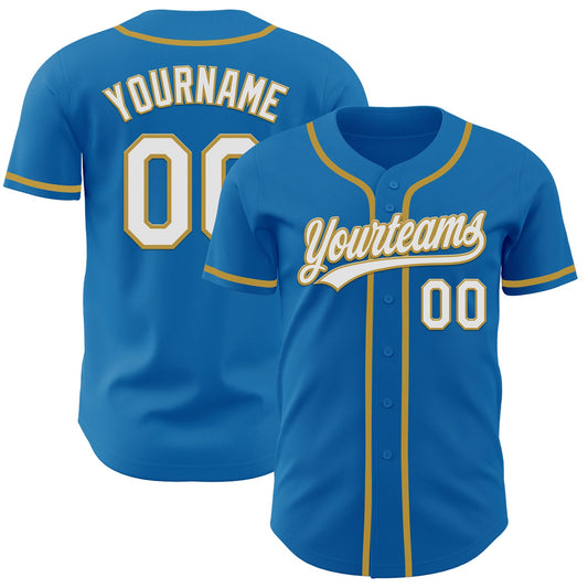 Custom Blue White-Old Gold Authentic Baseball Jersey - Sky-Custom