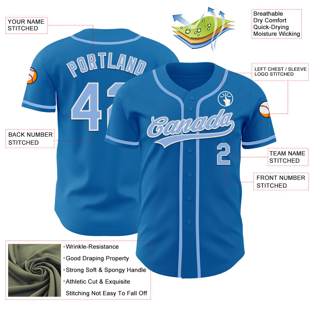 Custom Blue Light Blue-White Authentic Baseball Jersey - Sky-Custom