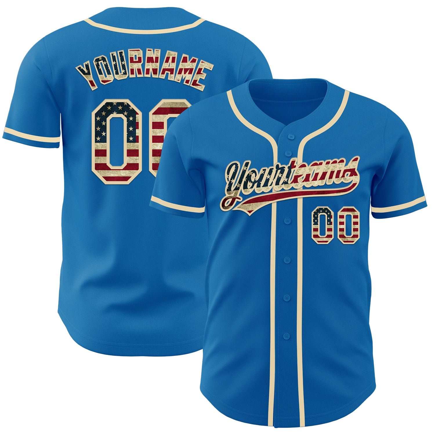 Custom Blue Vintage USA Flag-Cream Authentic Baseball Jersey - Sky-Custom