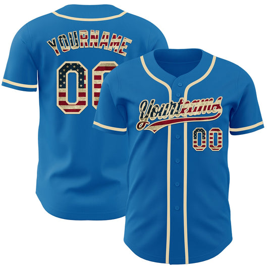 Custom Blue Vintage USA Flag-Cream Authentic Baseball Jersey - Sky-Custom