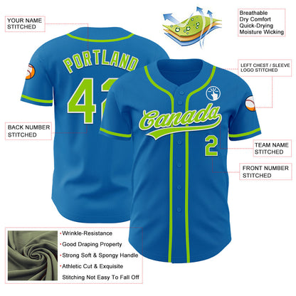 Custom Blue Neon Green-White Authentic Baseball Jersey - Sky-Custom