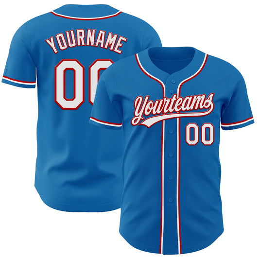 Custom Blue White-Red Authentic Baseball Jersey - Sky-Custom