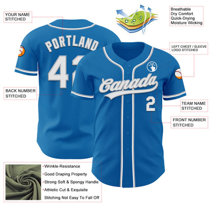 Custom Blue White-Gray Authentic Baseball Jersey - Sky-Custom