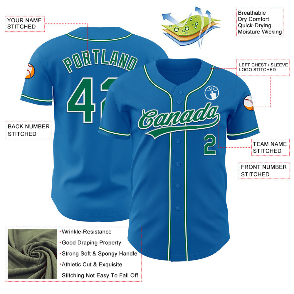Custom Blue Kelly Green-White Authentic Baseball Jersey - Sky-Custom