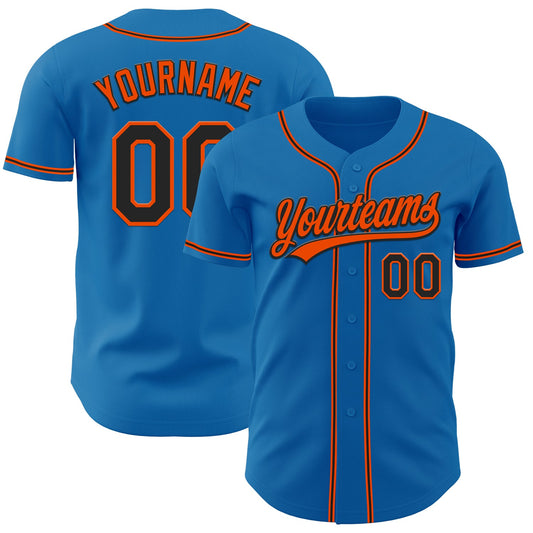 Custom Blue Black-Orange Authentic Baseball Jersey - Sky-Custom