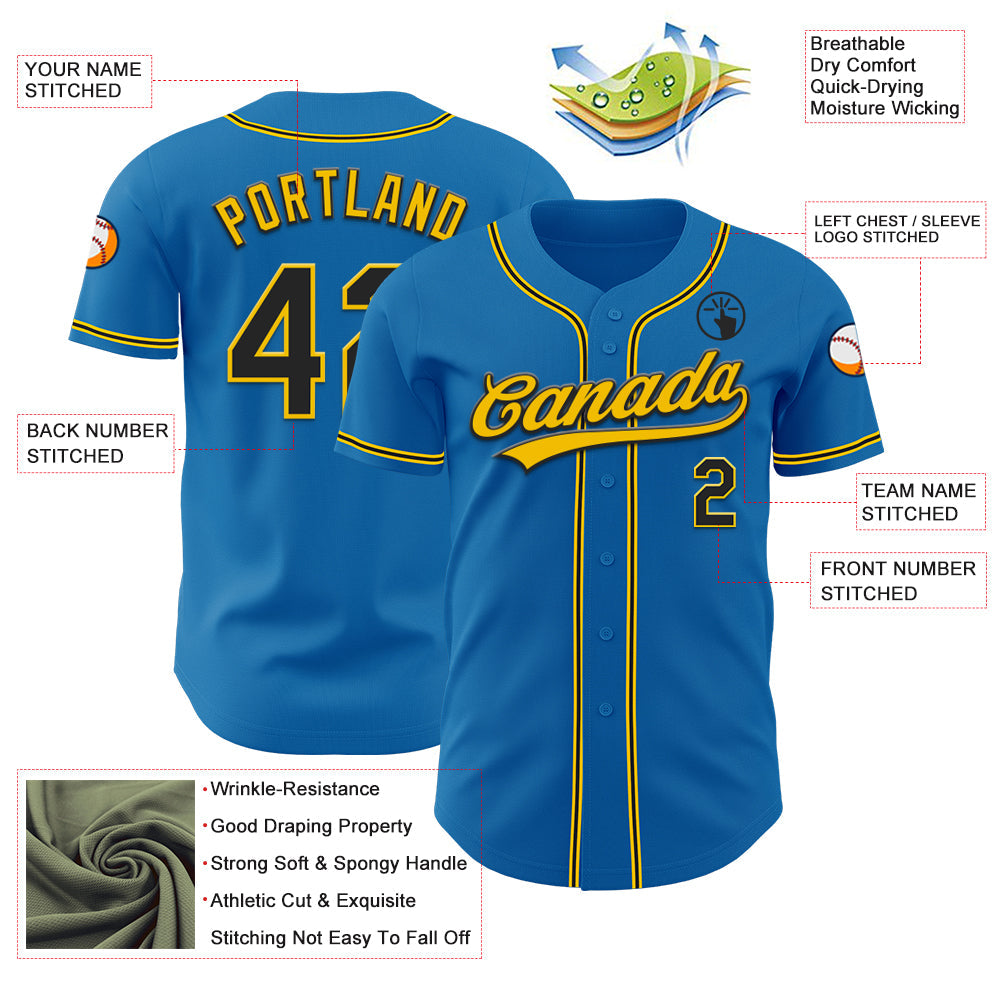Custom Blue Black-Yellow Authentic Baseball Jersey - Sky-Custom