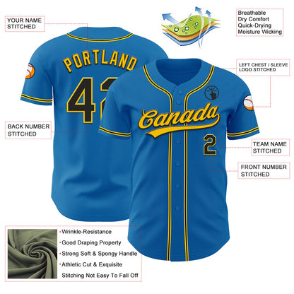 Custom Blue Black-Yellow Authentic Baseball Jersey - Sky-Custom