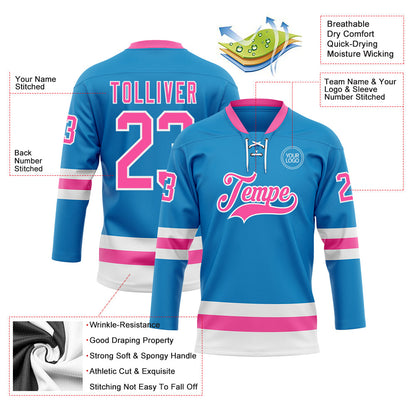 Custom Blue Pink-White Hockey Lace Neck Jersey - Sky-Custom