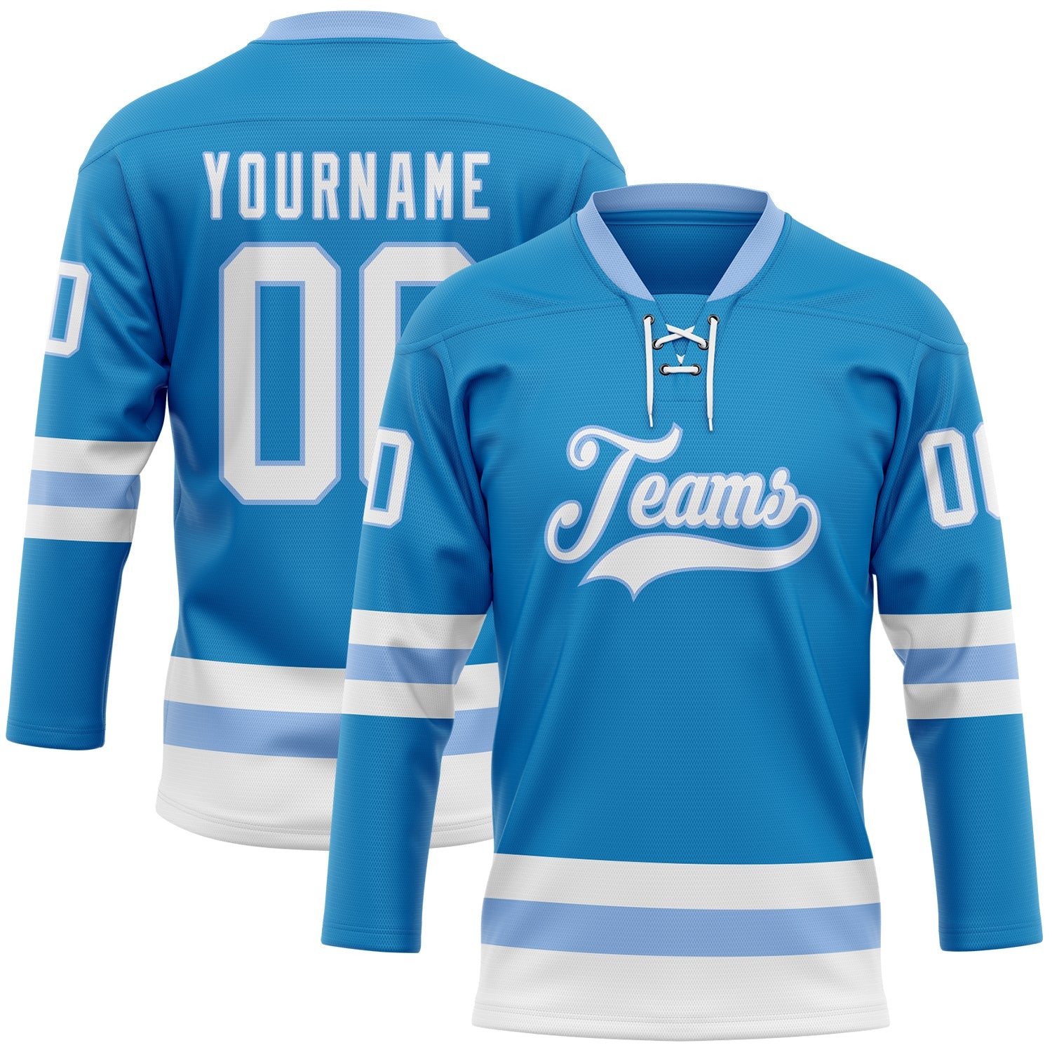 Custom Blue White-Light Blue Hockey Lace Neck Jersey - Sky-Custom