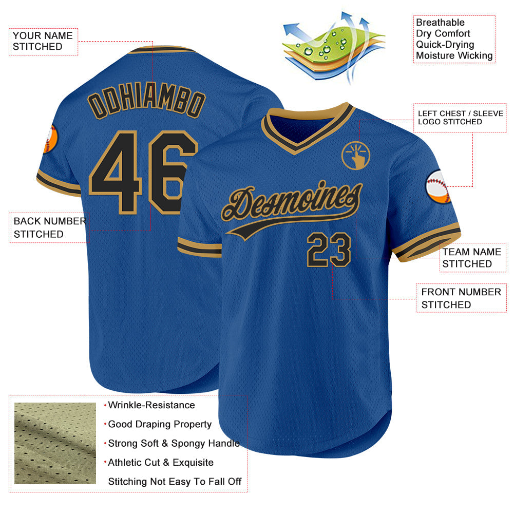 Custom Blue Black-Old Gold Authentic Throwback Baseball Jersey - Sky-Custom
