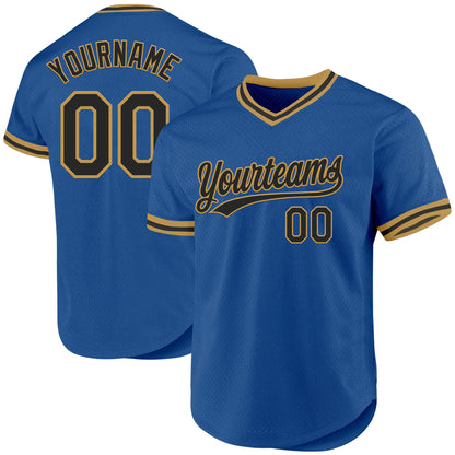 Custom Blue Black-Old Gold Authentic Throwback Baseball Jersey - Sky-Custom