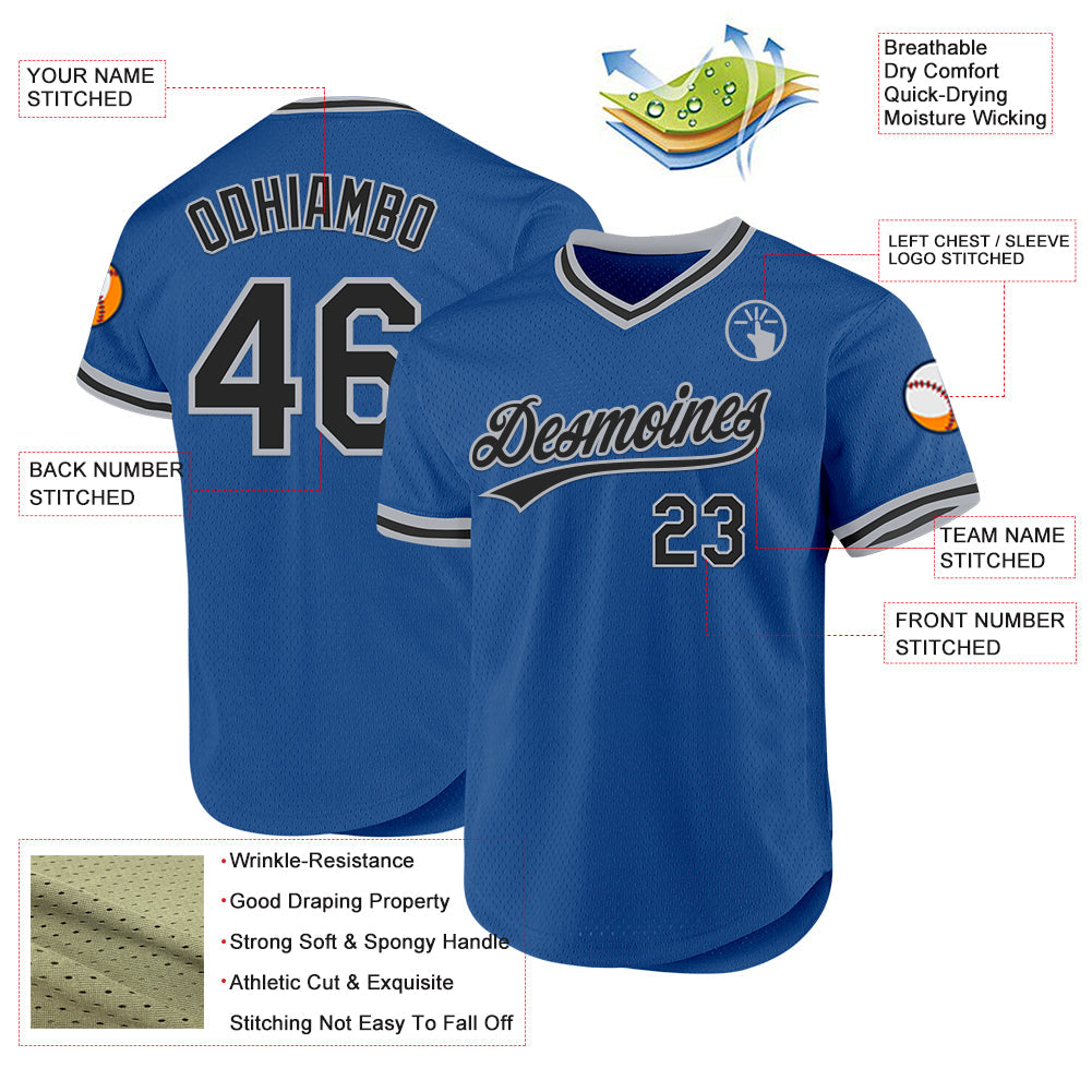 Custom Blue Black-Gray Authentic Throwback Baseball Jersey - Sky-Custom