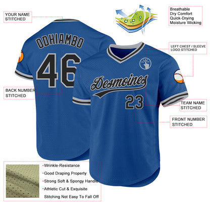 Custom Blue Black-Gray Authentic Throwback Baseball Jersey - Sky-Custom