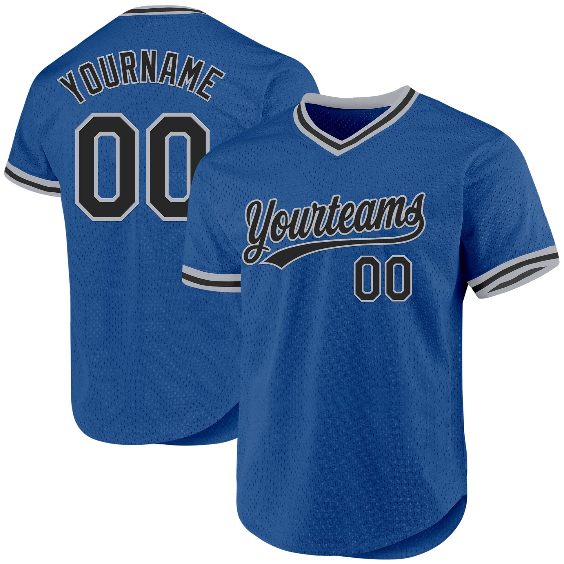 Custom Blue Black-Gray Authentic Throwback Baseball Jersey - Sky-Custom
