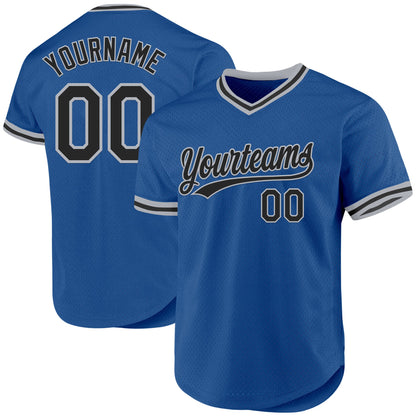 Custom Blue Black-Gray Authentic Throwback Baseball Jersey - Sky-Custom