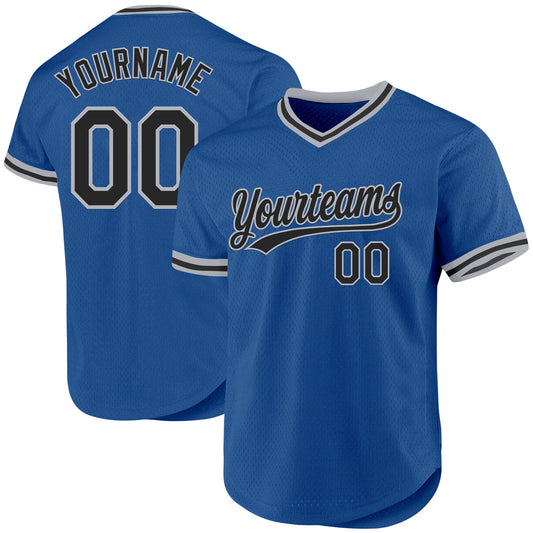 Custom Blue Black-Gray Authentic Throwback Baseball Jersey - Sky-Custom