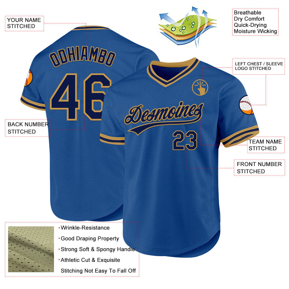 Custom Blue Navy-Old Gold Authentic Throwback Baseball Jersey - Sky-Custom