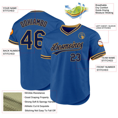 Custom Blue Navy-Old Gold Authentic Throwback Baseball Jersey - Sky-Custom