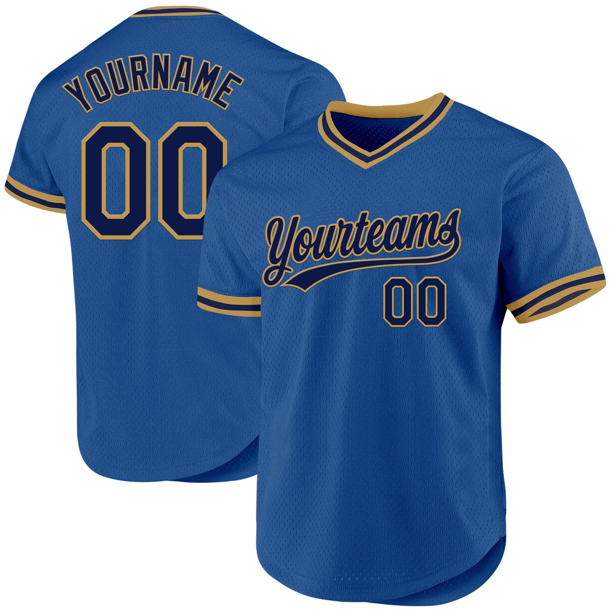 Custom Blue Navy-Old Gold Authentic Throwback Baseball Jersey - Sky-Custom