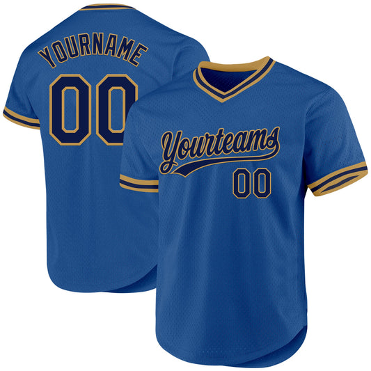 Custom Blue Navy-Old Gold Authentic Throwback Baseball Jersey - Sky-Custom
