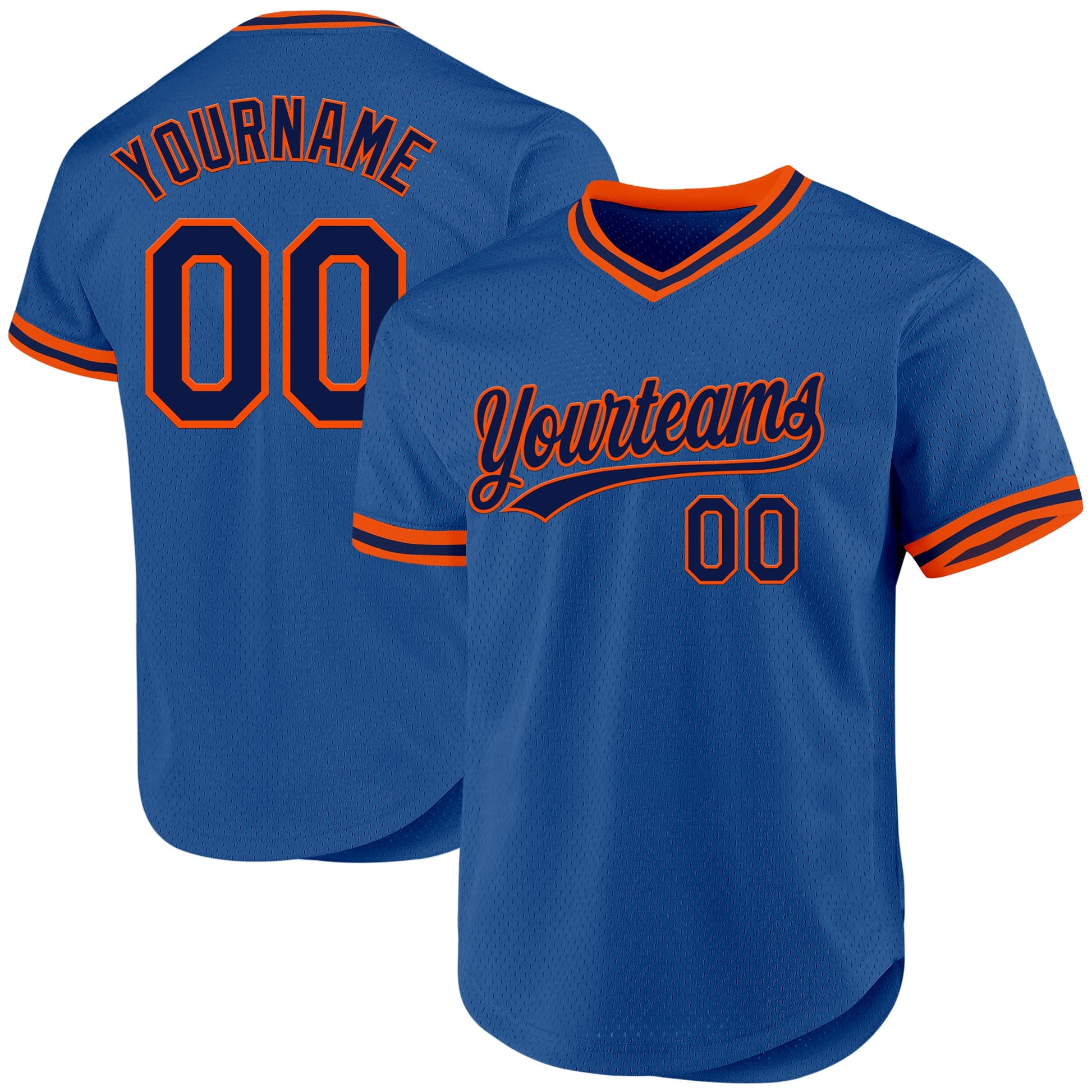 Custom Blue Navy-Orange Authentic Throwback Baseball Jersey - Sky-Custom