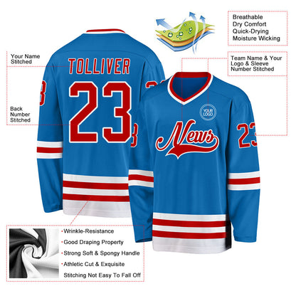 Custom Blue Red-White Hockey Jersey - Sky-Custom