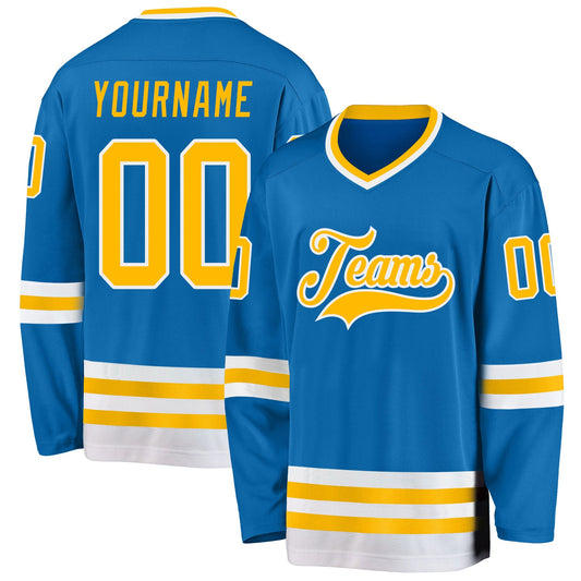 Custom Blue Gold-White Hockey Jersey - Sky-Custom