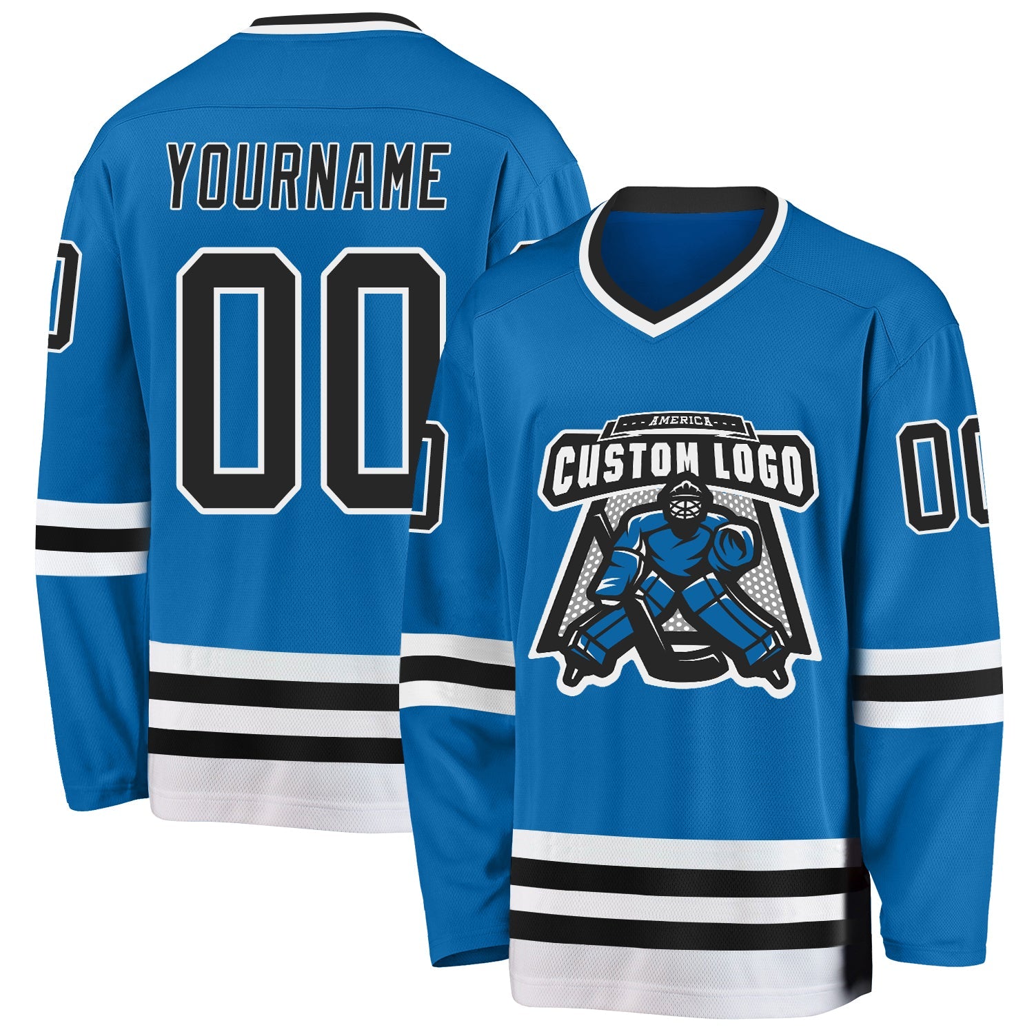 Custom Blue Black-White Hockey Jersey - Sky-Custom
