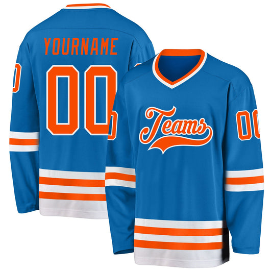 Custom Blue Orange-White Hockey Jersey - Sky-Custom
