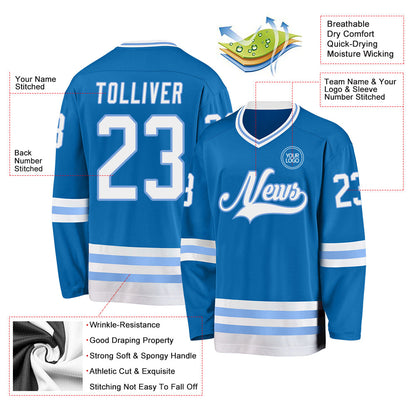 Custom Blue White-Light Blue Hockey Jersey - Sky-Custom