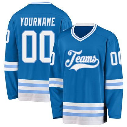 Custom Blue White-Light Blue Hockey Jersey - Sky-Custom