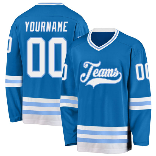 Custom Blue White-Light Blue Hockey Jersey - Sky-Custom