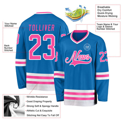 Custom Blue Pink-White Hockey Jersey - Sky-Custom