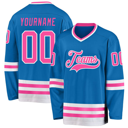 Custom Blue Pink-White Hockey Jersey - Sky-Custom