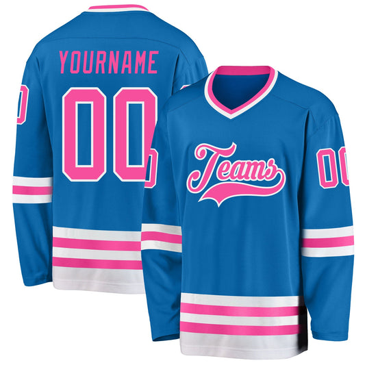 Custom Blue Pink-White Hockey Jersey - Sky-Custom